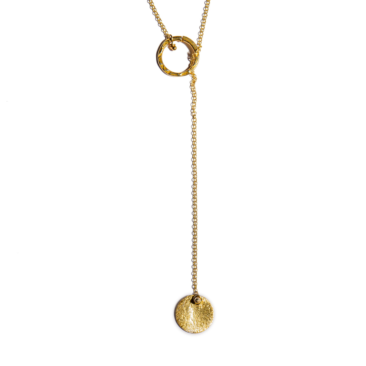 CARISSIMA Collana Oro Bianco 9 Carati - Pendente Disco 15 Mm - Lunghezza Regolabile 41-43 Cm - Confezione Regalo