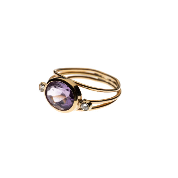 three-strand amethyst and diamond ring