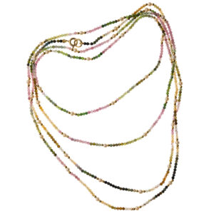 Collana lunga con tormaline colorate e perlin