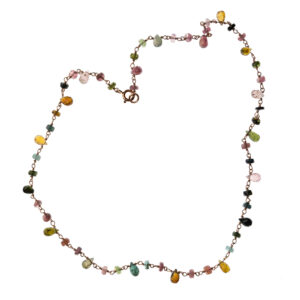 Tourmaline and rose gold plated silver necklace.