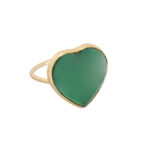 Anello cuore grande in argento placcato oro giallo e cuore di agata verde