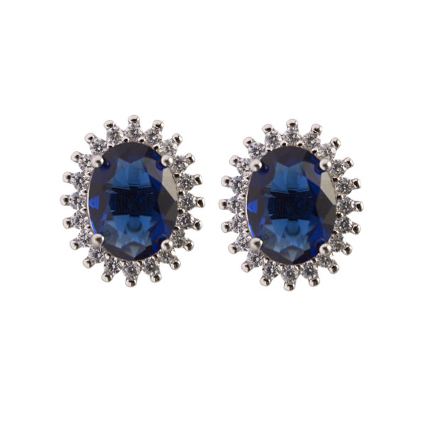 Large princess earrings in rhodium-plated silver with hydrothermal sapphires and white zircons