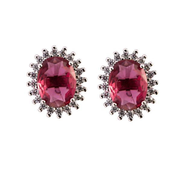 Large princess earrings in rhodium-plated silver with hydrothermal tourmalines and white zircons