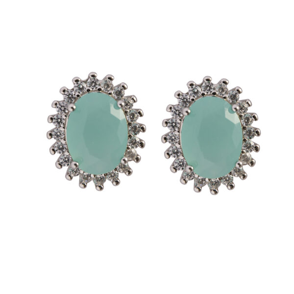 Large princess earrings in rhodium-plated silver with green hydrothermal stones and white zircons