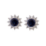 Orecchini princess piccoli in argento rodiato con zaffiri idrotermali e zirconi bianchi.