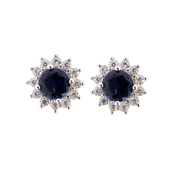 Small princess earrings in rhodium-plated silver with hydrothermal sapphires and white zircons.