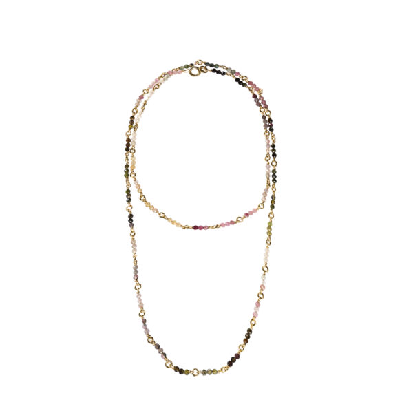 Necklace in yellow gold plated silver and colored tourmalines