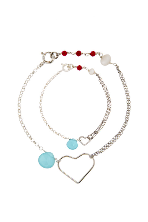 MiniMe Bracelets for mother and child in silver with semi-precious stones and heart.